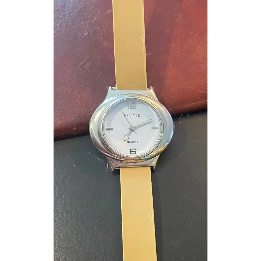 Women's 30mm Silver Tone Decade Watch, Beige Strap